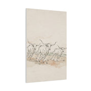 Running Longhorn Line Sketch Panorama Wall Art & Canvas Print