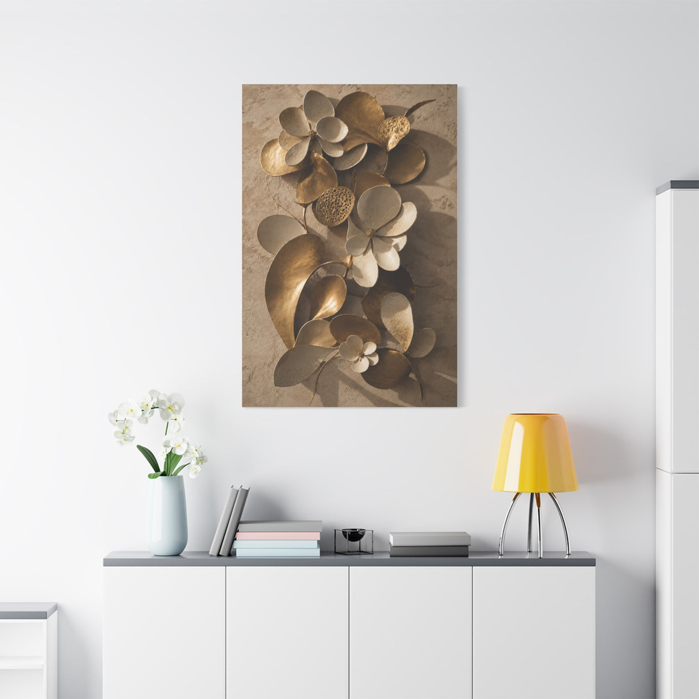 Brass and Ceramic Floral Relief Wall Art & Canvas Print