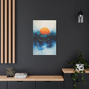 Orange Sun Over Indigo Waves Abstract Wall Art & Canvas Print