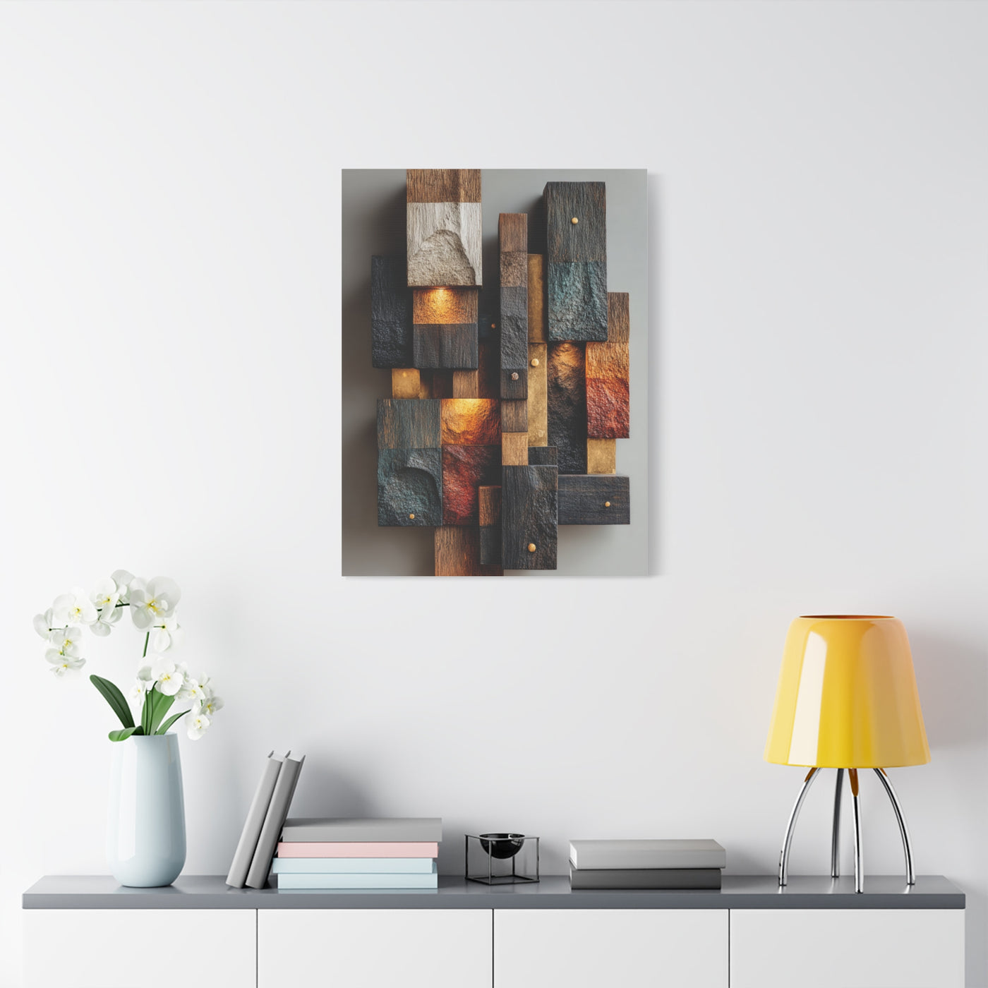 Sculptural Wood Panel Assemblage Wall Art & Canvas Print