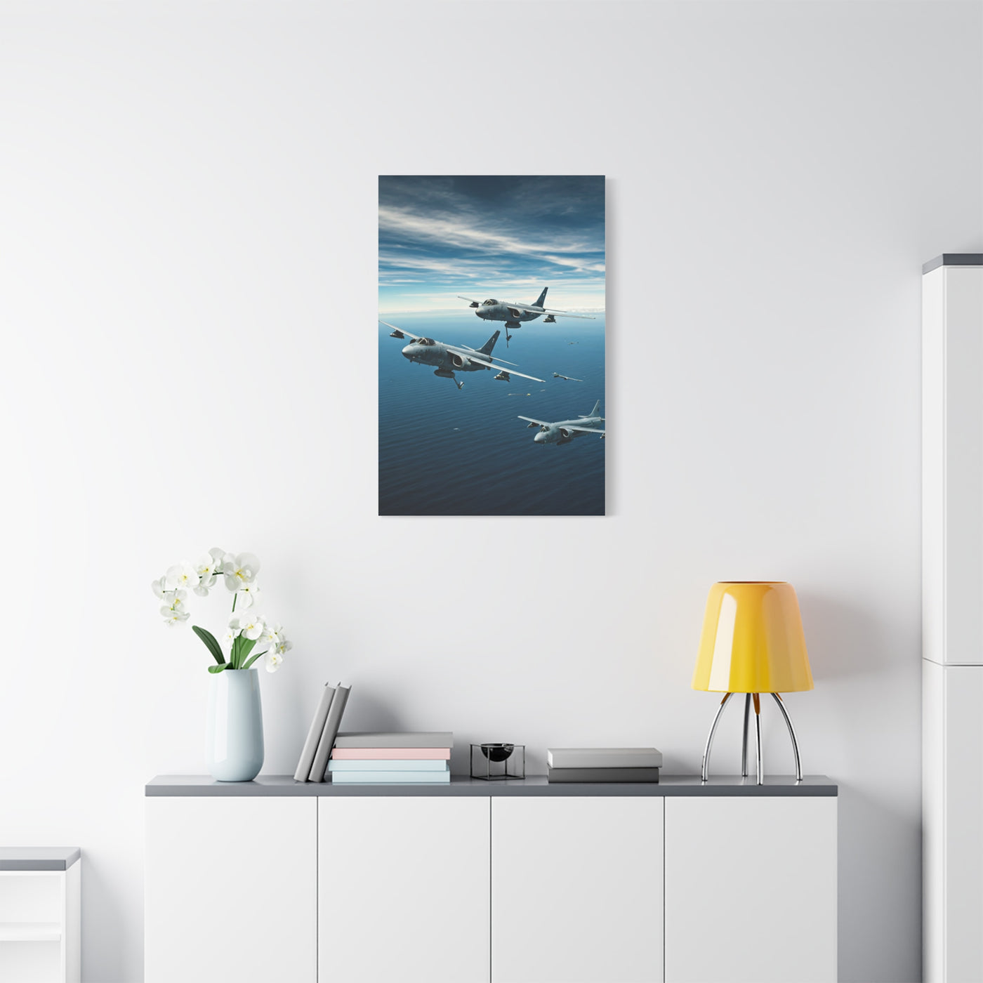 Squadron Formation Over Ocean Sky Wall Art & Canvas Prints