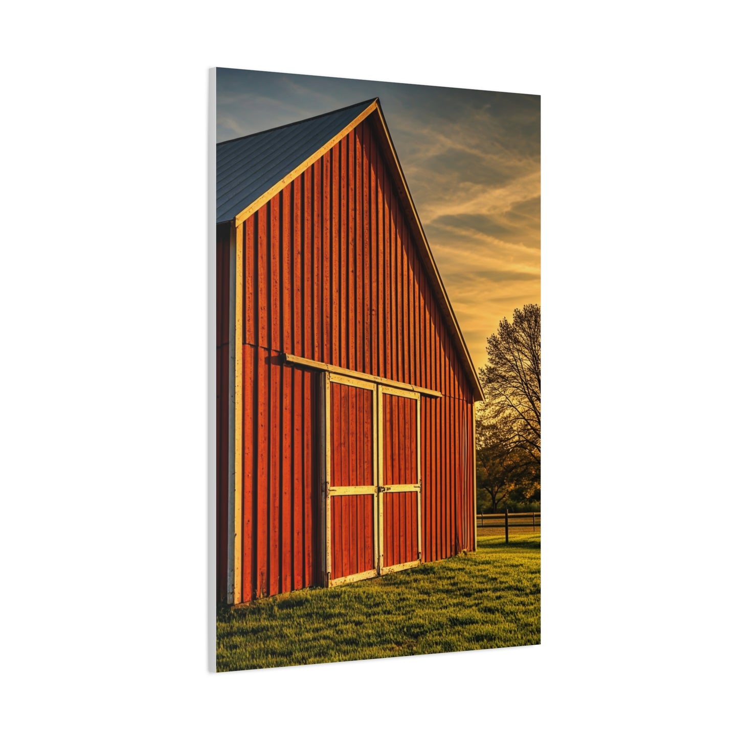 Red Barn in Golden Countryside Wall Art & Canvas Prints