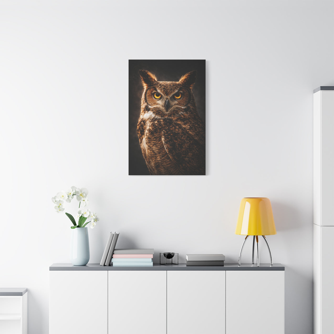 Great Horned Owl Portrait Studio Wall Art & Canvas Print