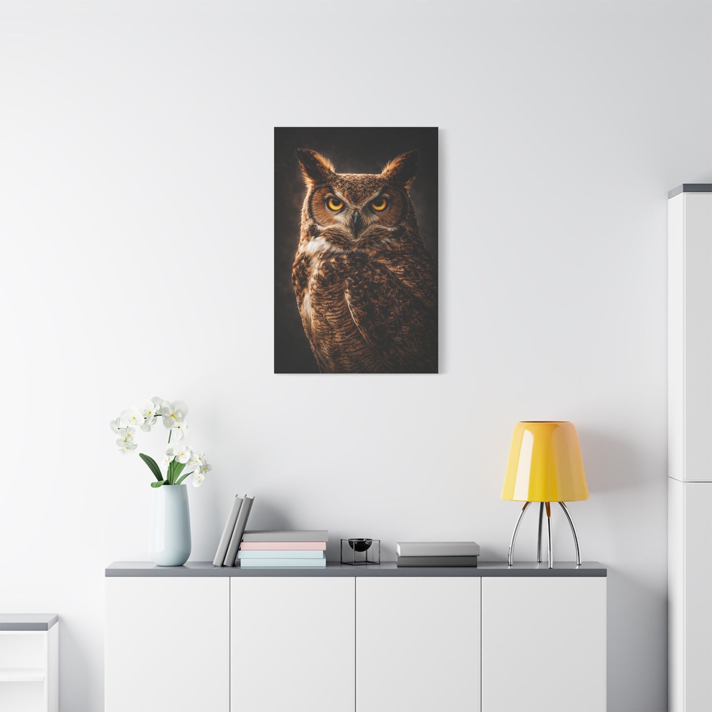 Great Horned Owl Portrait Studio Wall Art & Canvas Print
