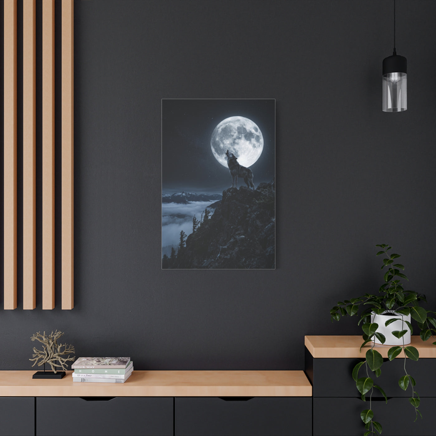 Full Moon Howling Wolf Ridge Scene Wall Art & Canvas Print