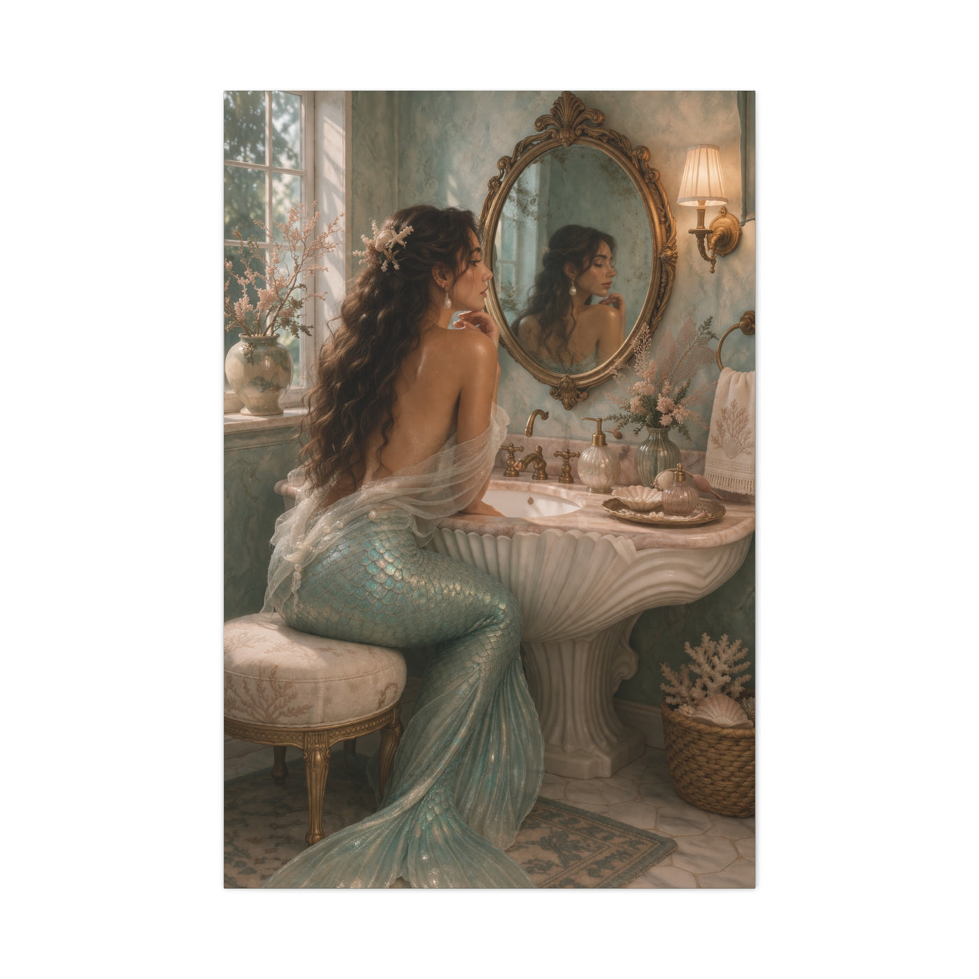Vintage Vanity Mermaid Elegance Wall Art & Canvas Print