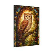 Stained Glass Forest Owl Window Wall Art & Canvas Print