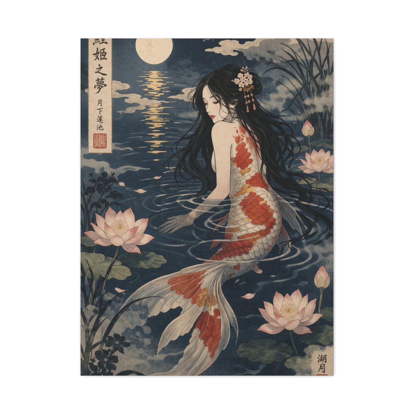 Japanese Koi Mermaid Moonlight Wall Art & Canvas Print