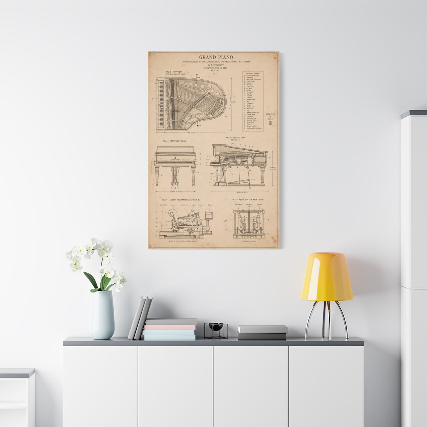 Steinway Grand Piano Technical Diagram Wall Art & Canvas Print