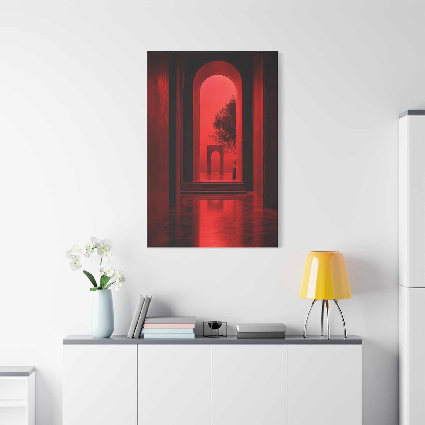 Surreal Crimson Archway Interior Wall Art & Canvas Print