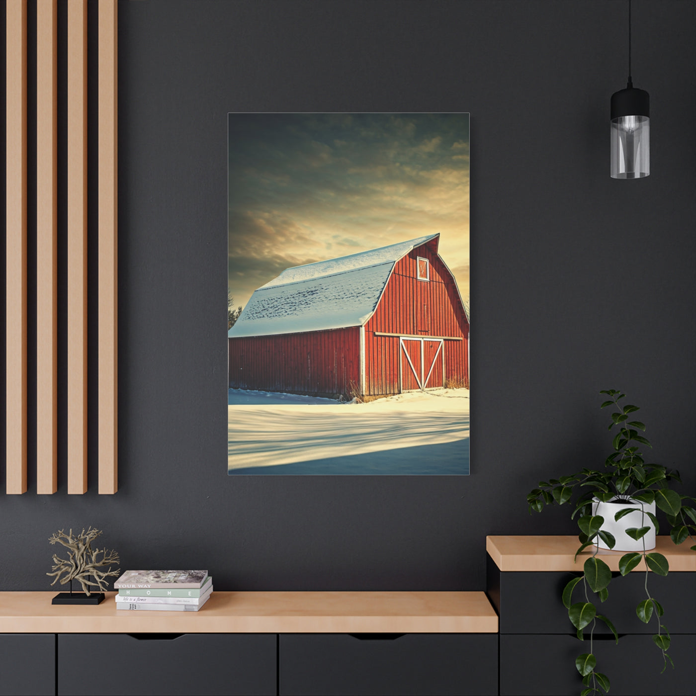 Red Winter Barn in Snow Wall Art & Canvas Prints