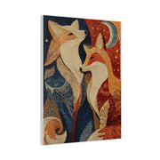 Folk Twin Foxes Celestial Linocut Wall Art & Canvas Print
