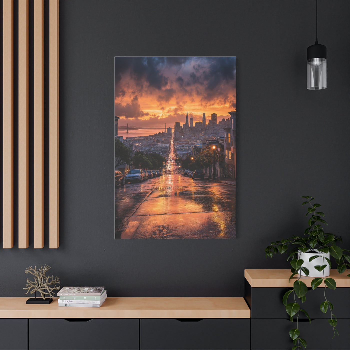 San Francisco Rainy Sunset Cityscape Wall Art & Canvas Print