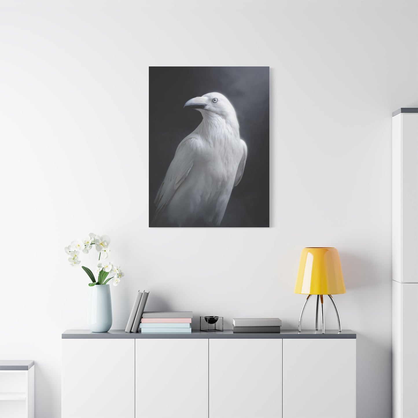 Elegant White Raven Portrait Wall Art & Canvas Print