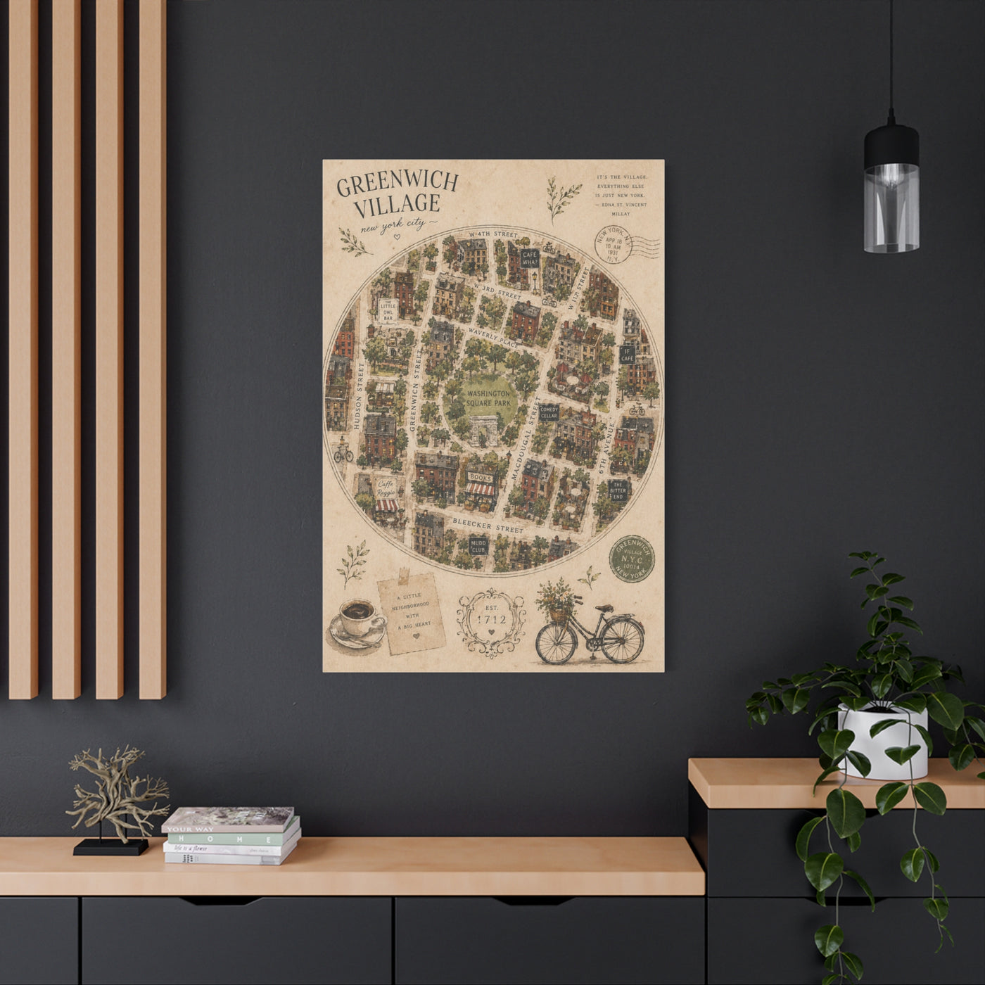 Greenwich Village Illustrated Map Wall Art & Canvas Print