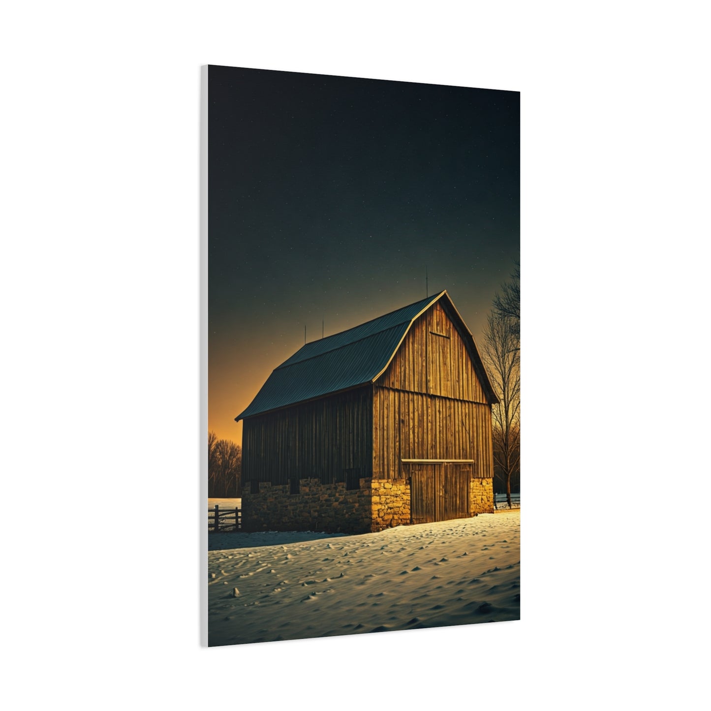 Winter Twilight Barn Landscape Wall Art & Canvas Prints