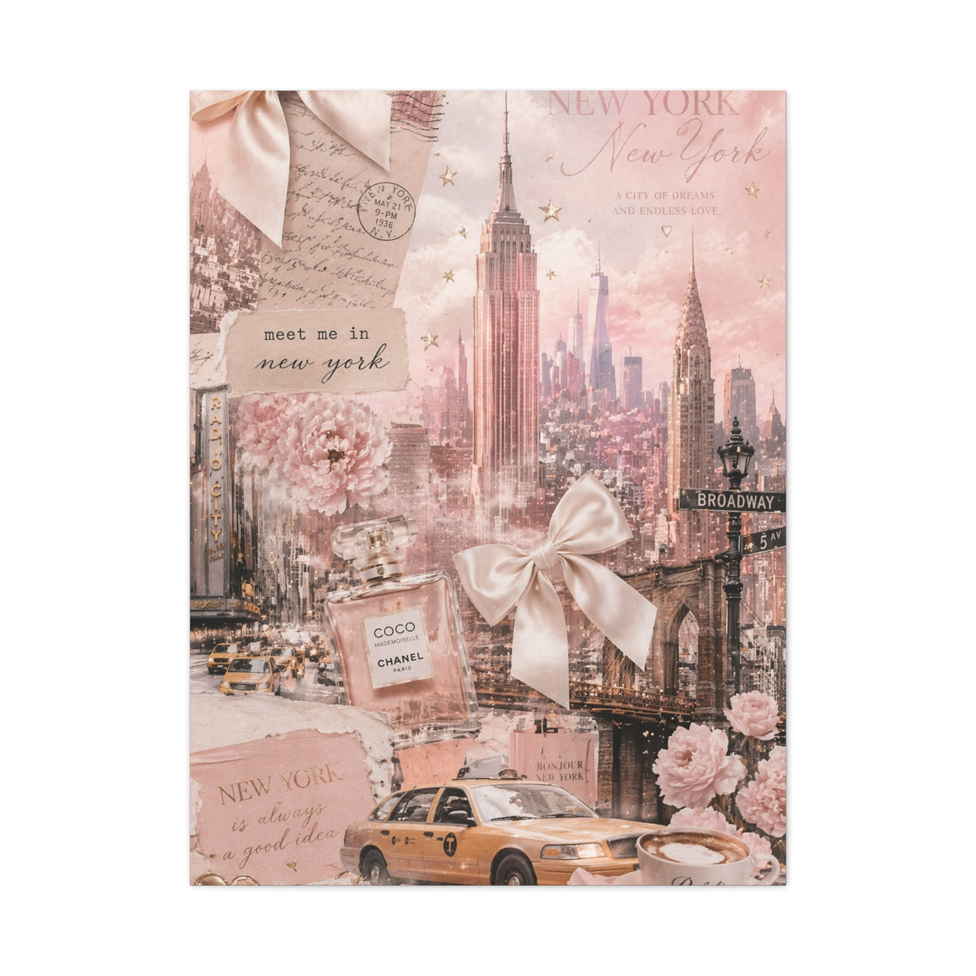 Romantic Blush NYC Dream Collage Wall Art & Canvas Print