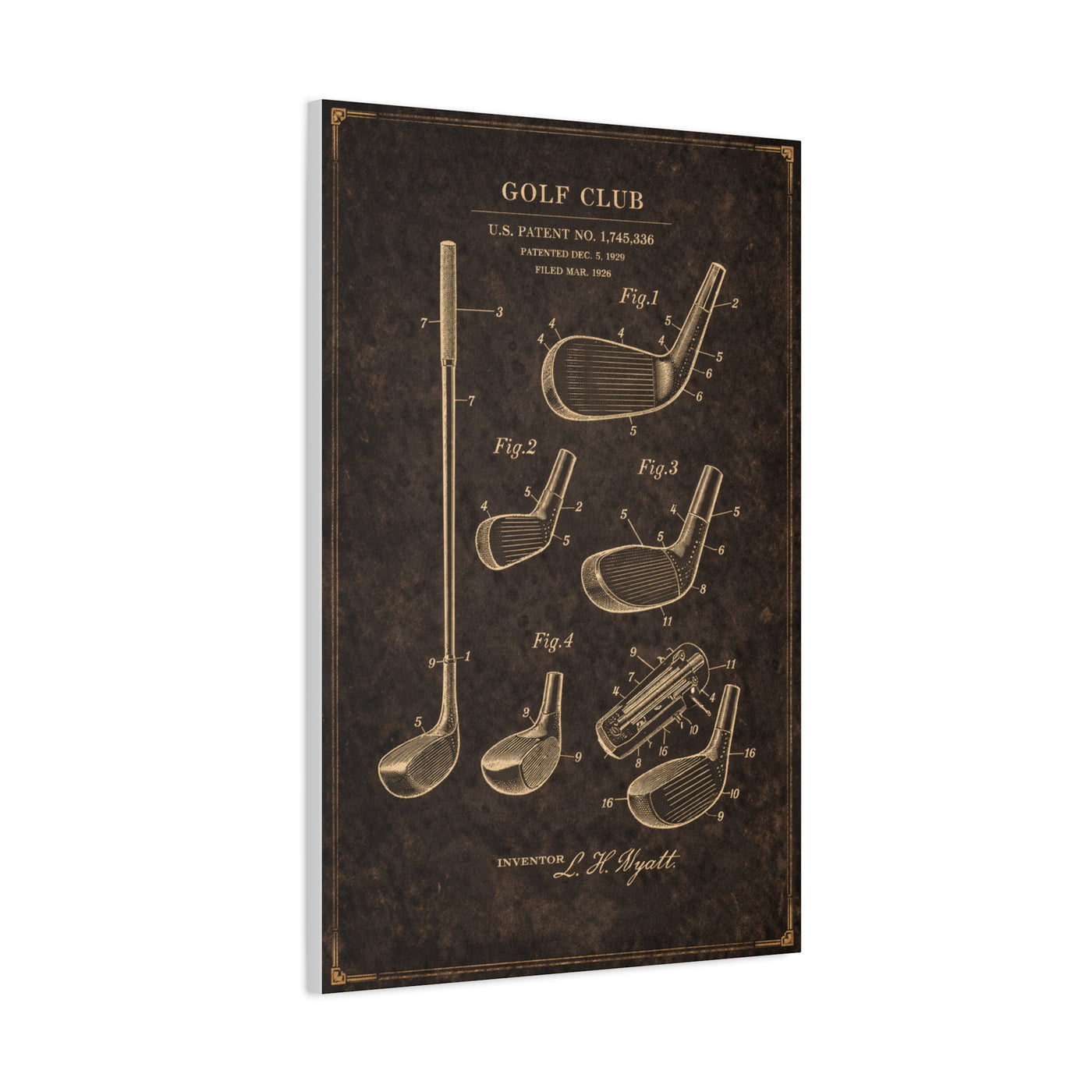 Antique Golf Club Patent Diagram Wall Art & Canvas Print