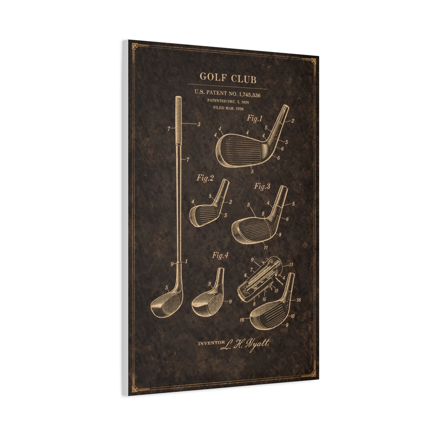 Antique Golf Club Patent Diagram Wall Art & Canvas Print