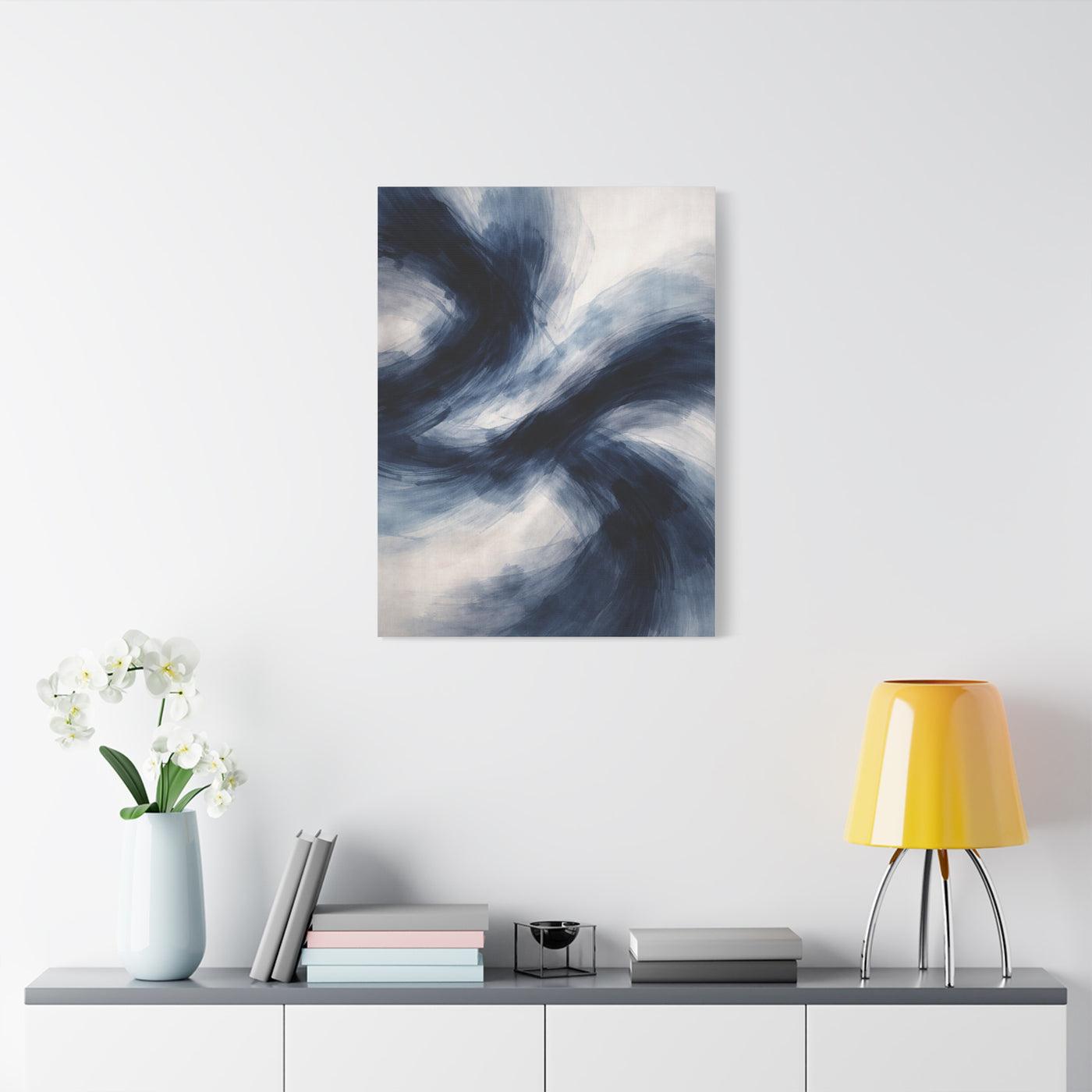 Expressive Navy Brush Flow Abstraction Wall Art & Canvas Print