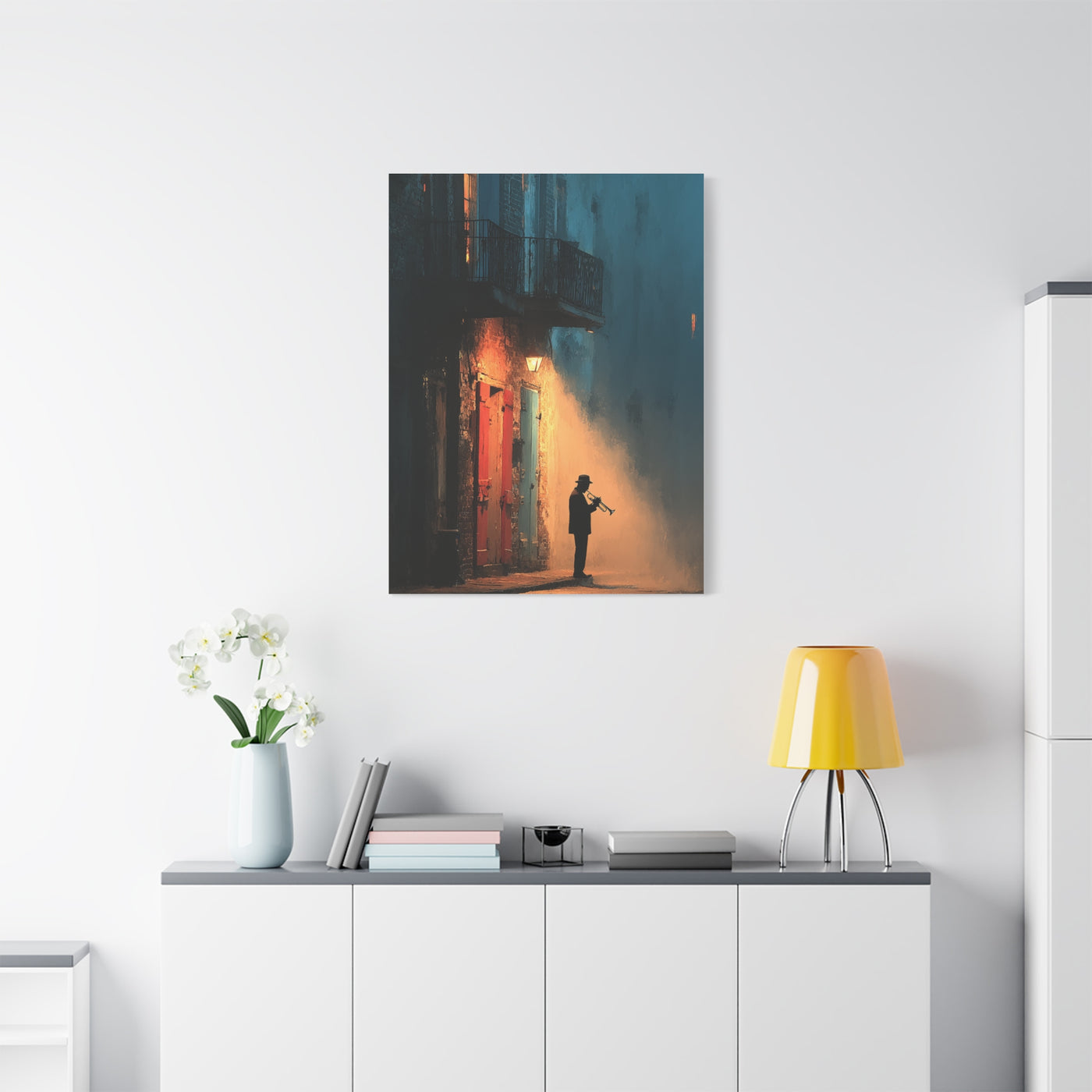 French Quarter Trumpet Silhouette Wall Art & Canvas Print