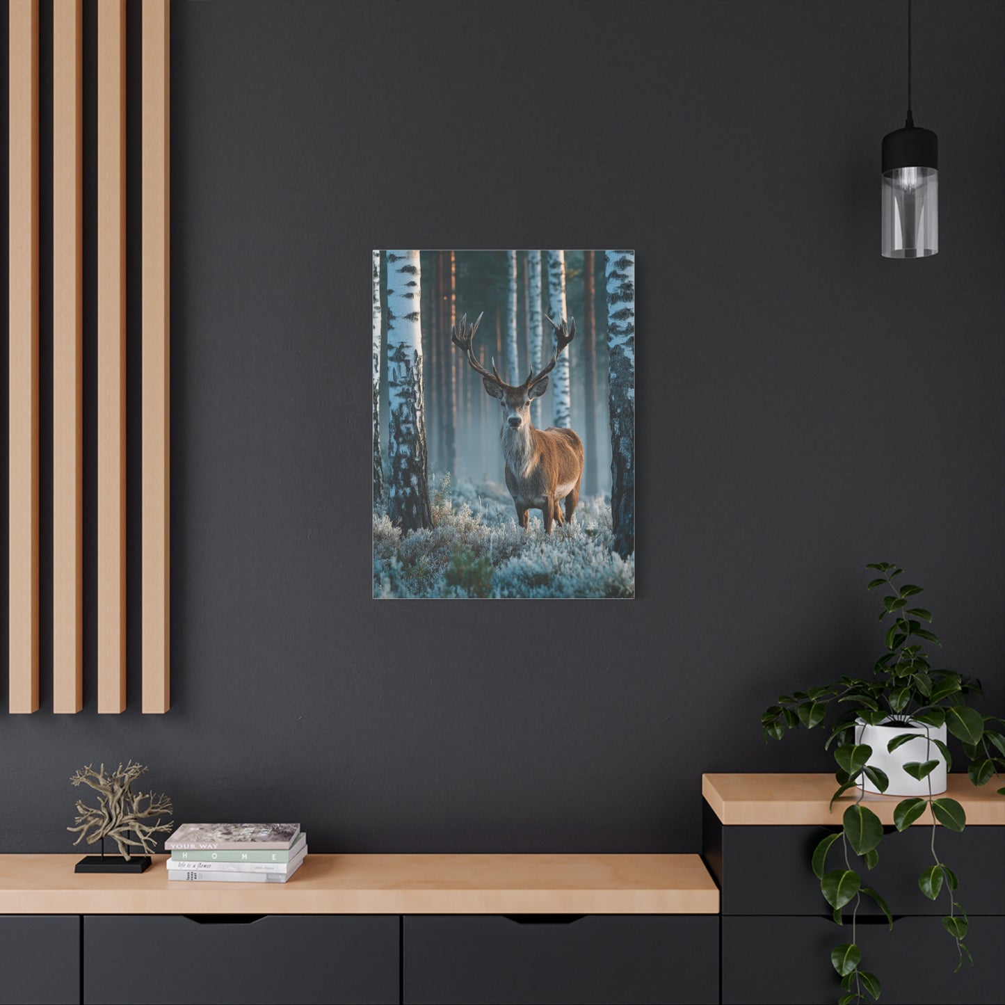 Nordic Birch Forest Stag Wall Art & Canvas Print