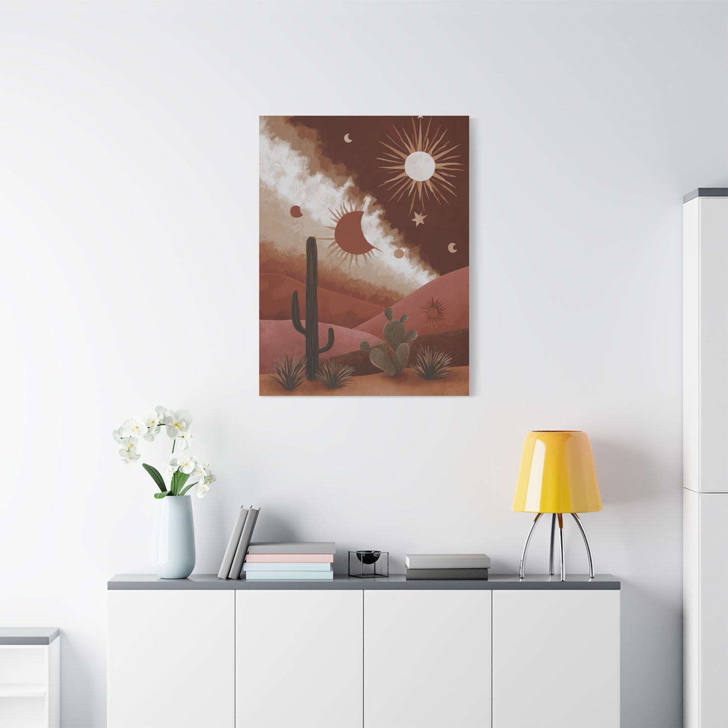 Boho Desert Sun and Moon Landscape Wall Art & Canvas Print