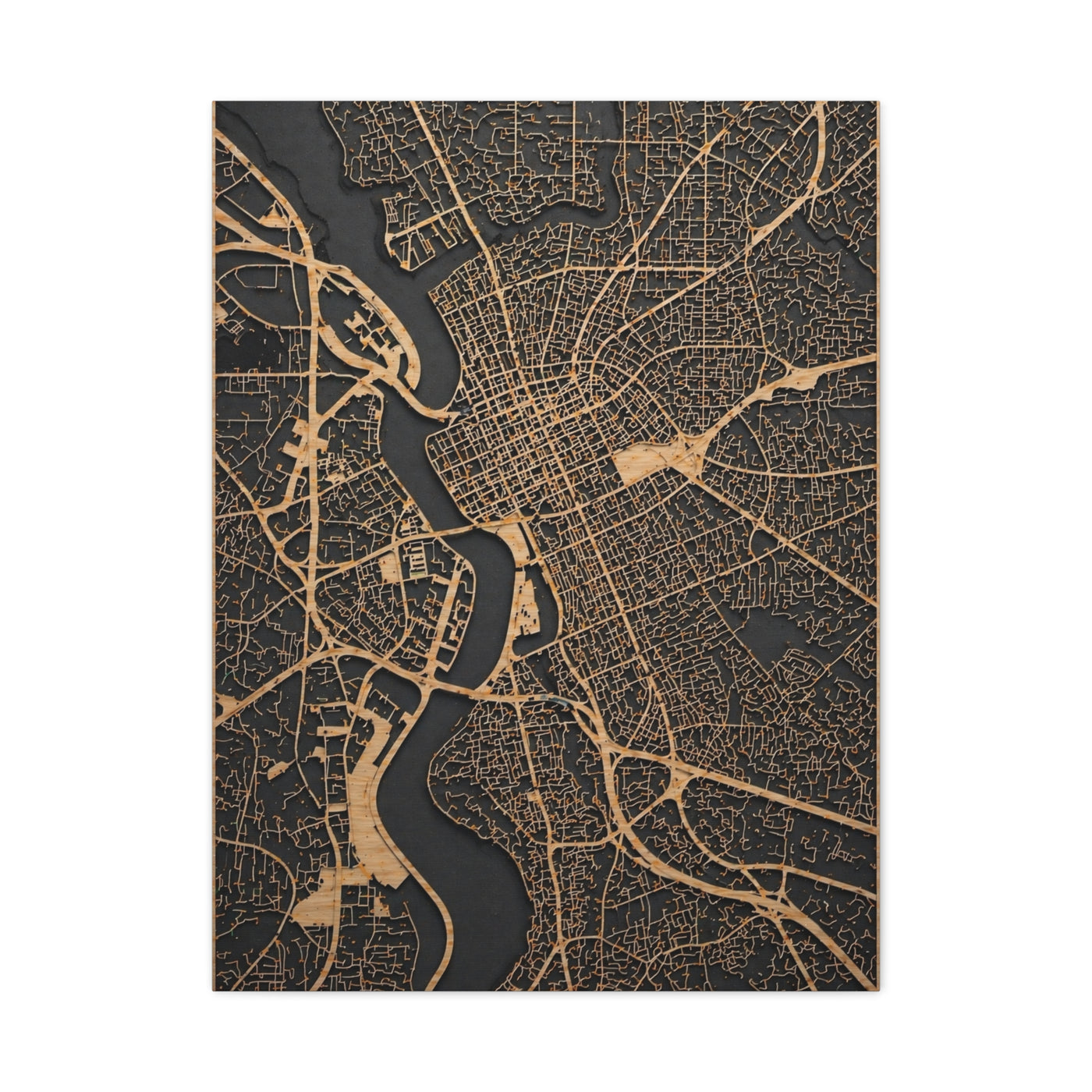 Laser-Cut City Map Relief Wall Art & Canvas Print