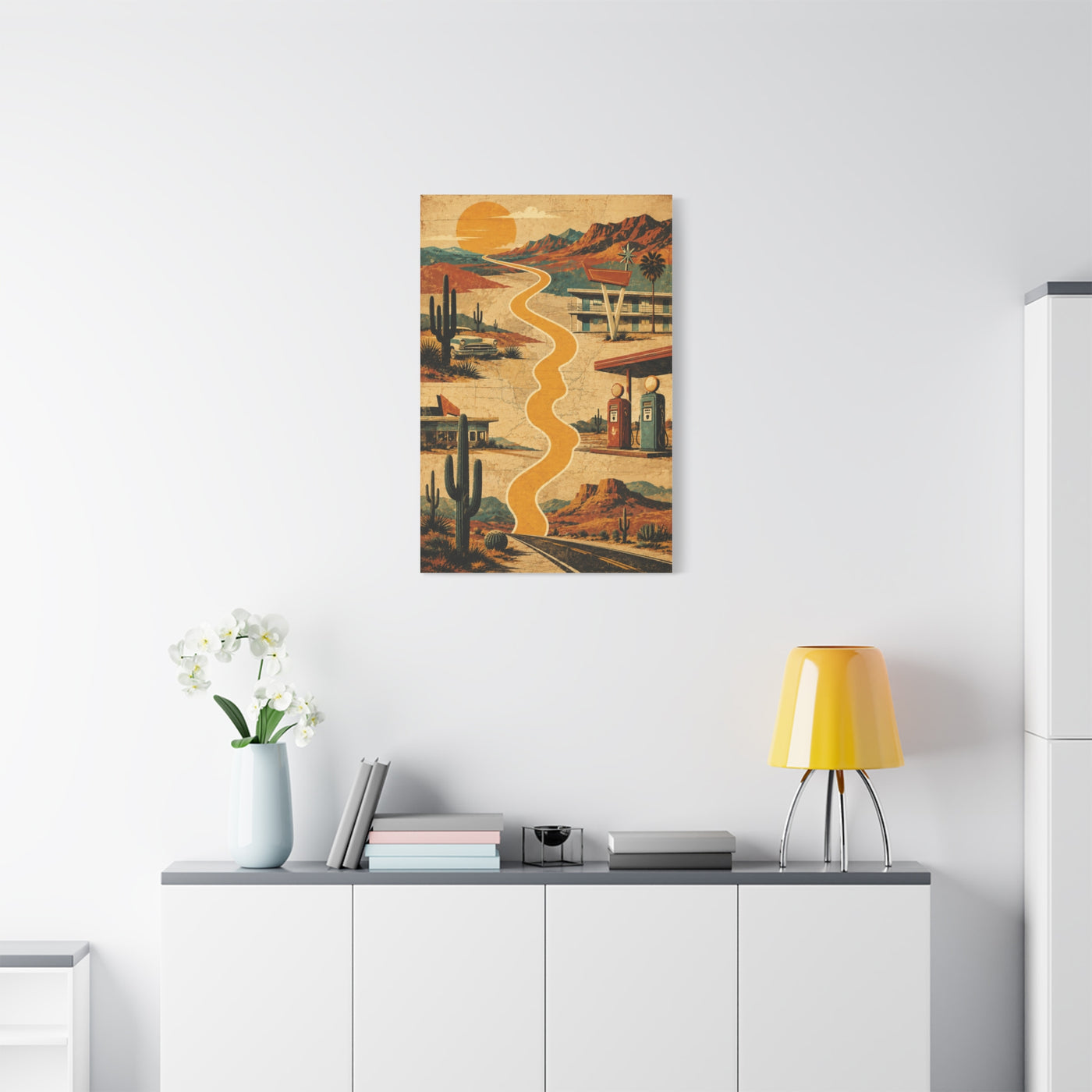 Retro Desert Highway Americana Collage Wall Art & Canvas Print
