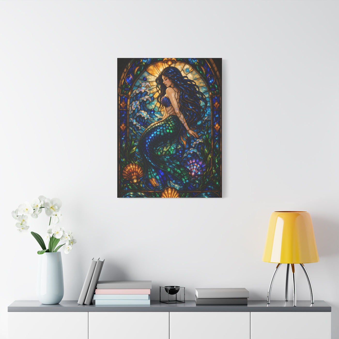 Stained Glass Ocean Siren Wall Art & Canvas Print