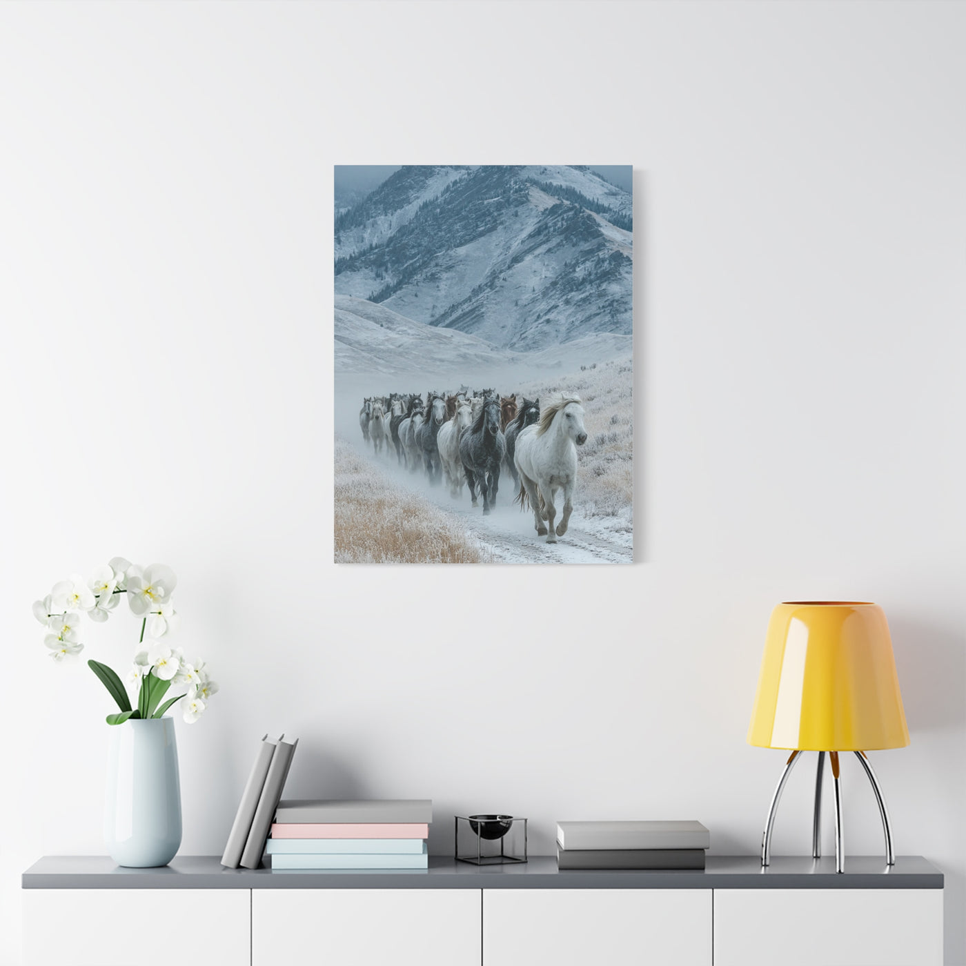 Wild Horse Herd Mountain Run Wall Art & Canvas Print