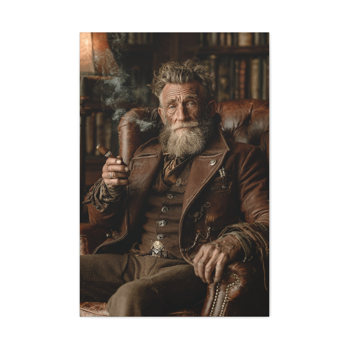 Old Man Cigar Portrait Wall Art & Canvas Print