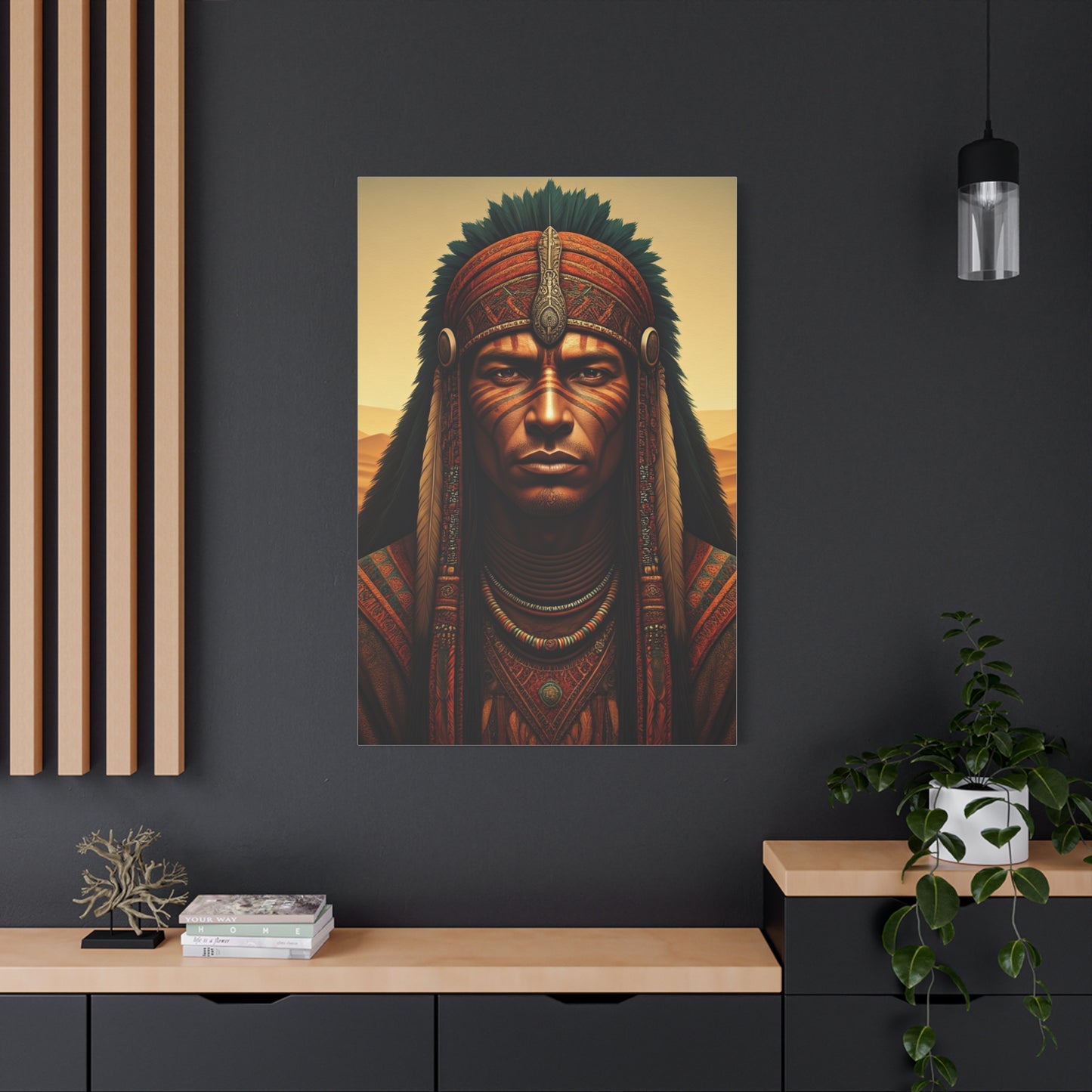 Tribal Guardian with Feathered Headdress Wall Art & Canvas Prints