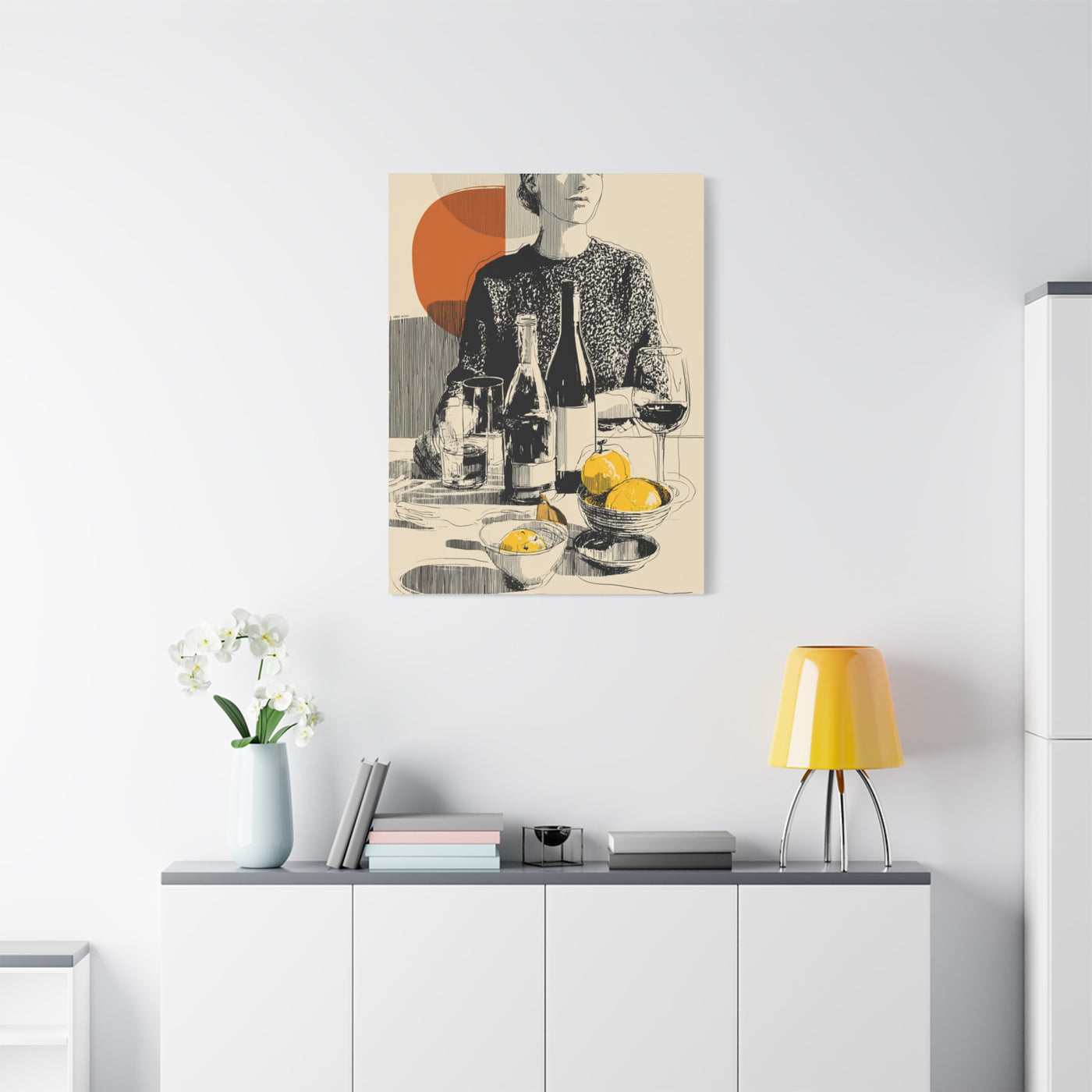 Minimalist Line Art Dining Scene Wall Art & Canvas Print