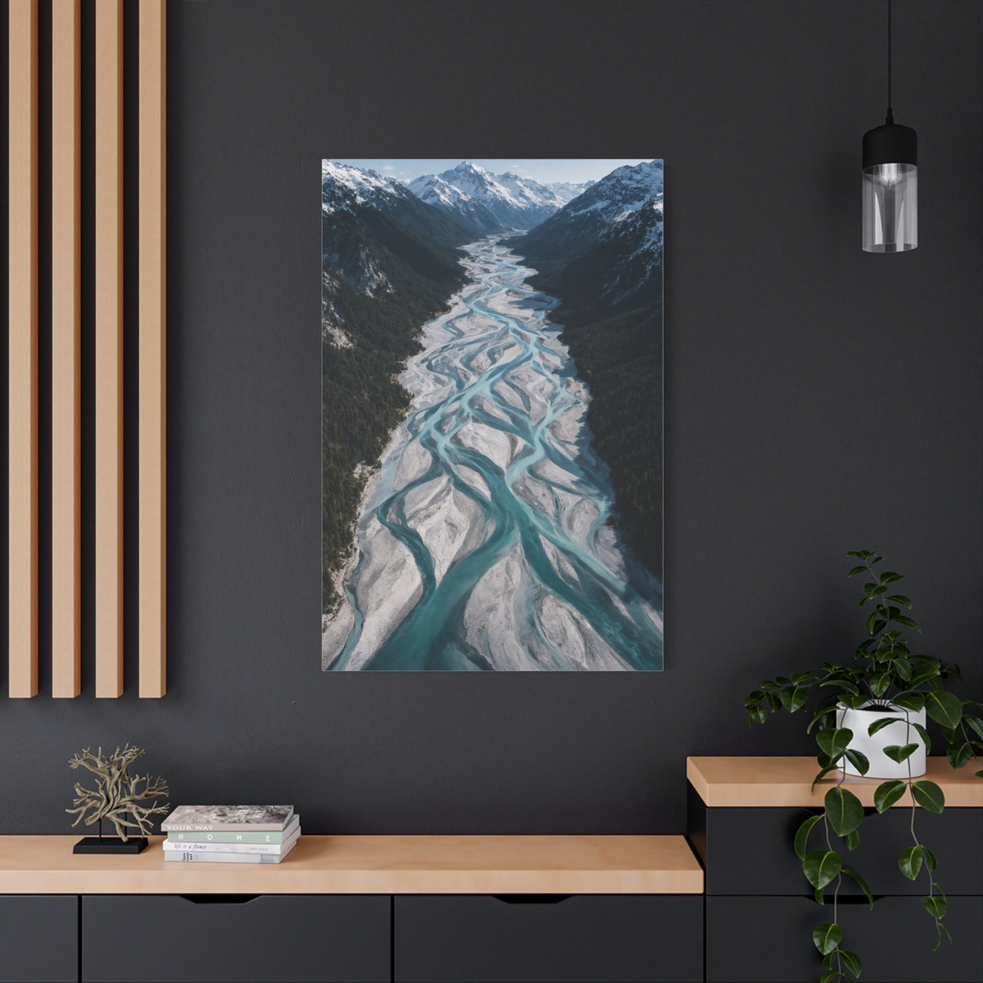 Aerial Braided Mountain River Wall Art & Canvas Print