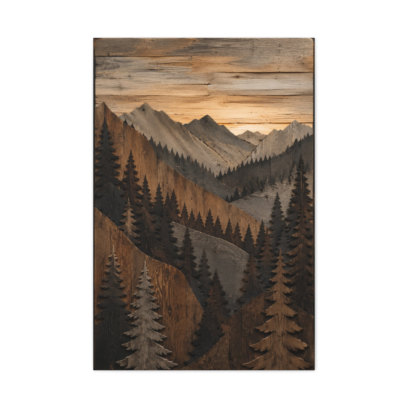 Layered Wood Mountain Forest Relief Trees Wall Art & Canvas Print
