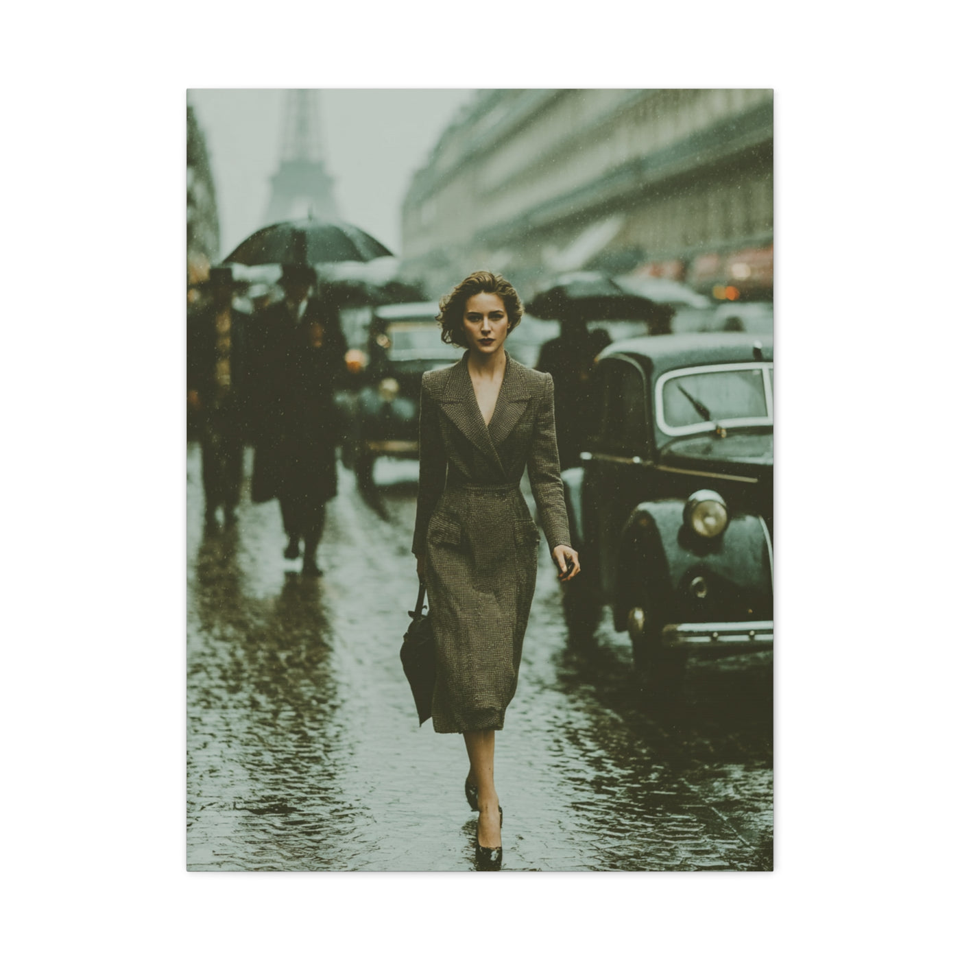 Parisian Rainy Street Elegance Wall Art & Canvas Print