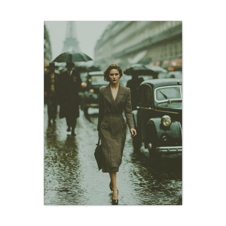 Parisian Rainy Street Elegance Wall Art & Canvas Print