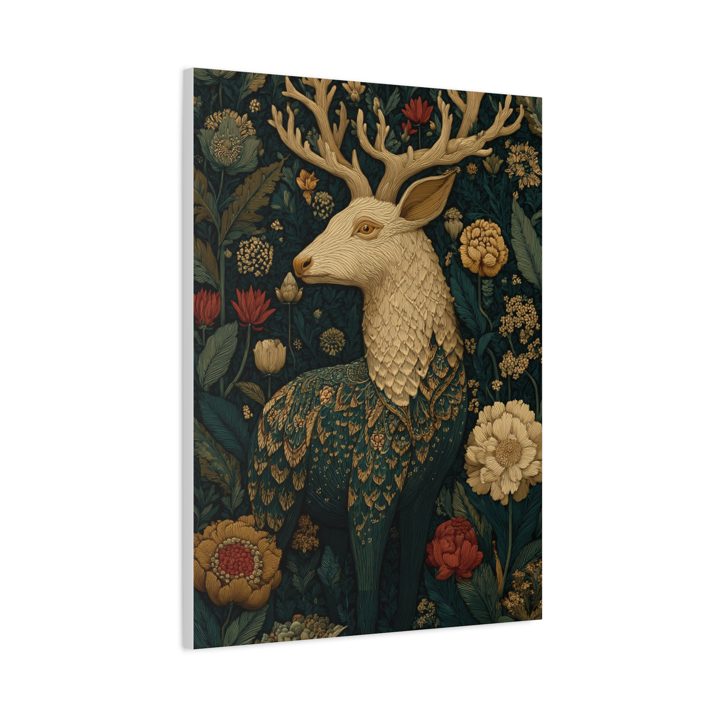 Ornamental Folk Deer Woodland Wall Art & Canvas Print
