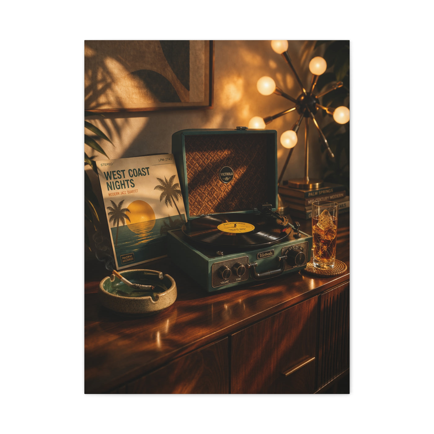 Retro Record Player Lounge Scene Wall Art & Canvas Print
