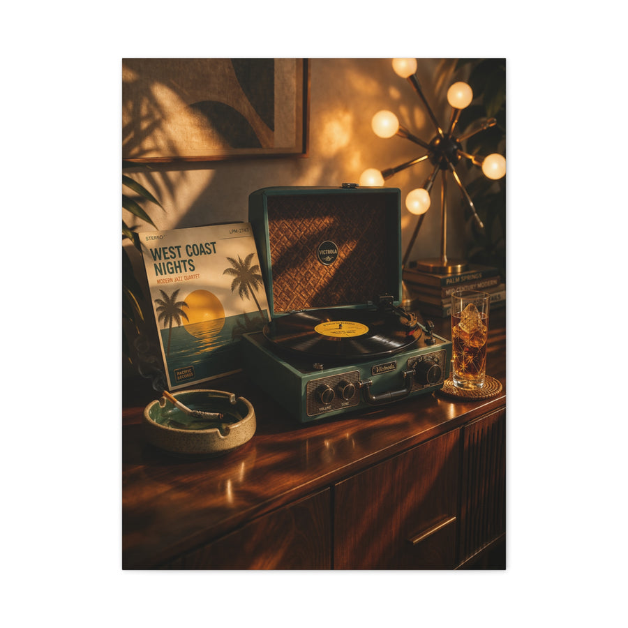 Retro Record Player Lounge Scene Wall Art & Canvas Print