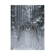 Great Grey Owl Winter Flight Wall Art & Canvas Print