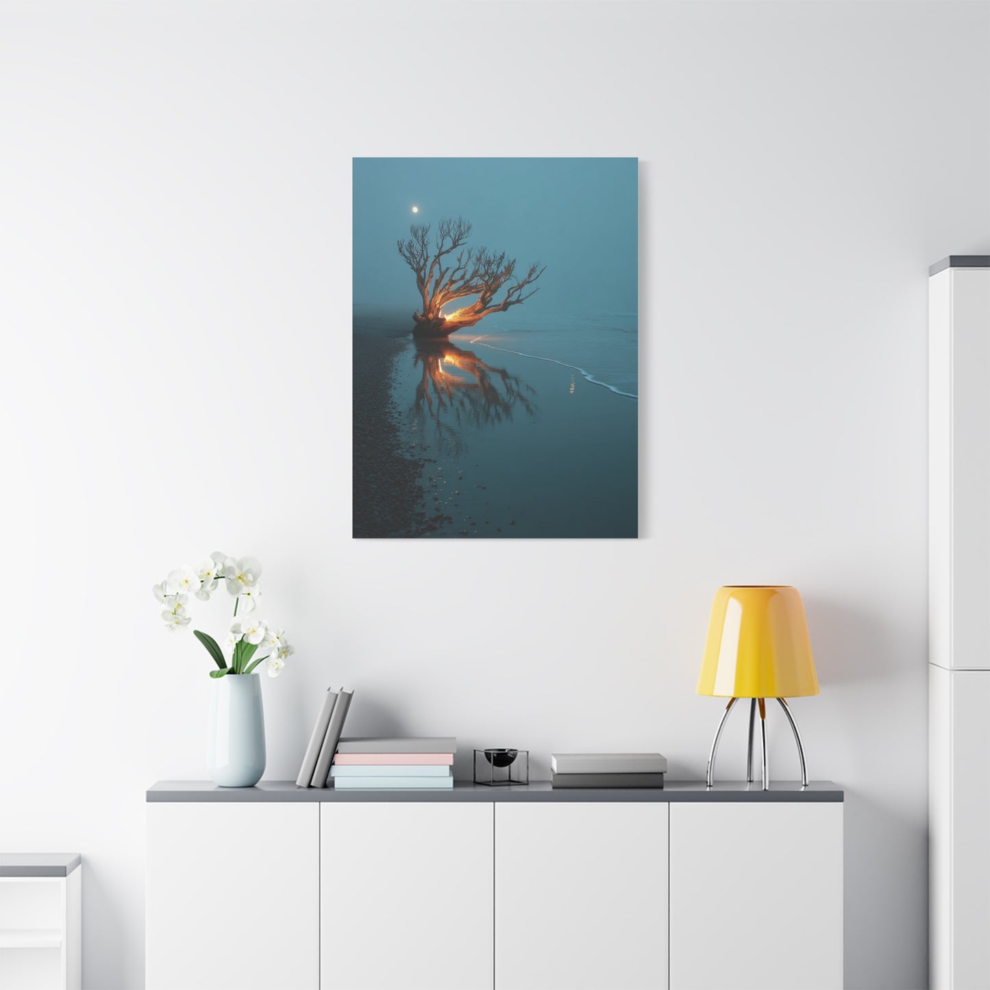 Moonlit Driftwood Shore Wall Art & Canvas Print