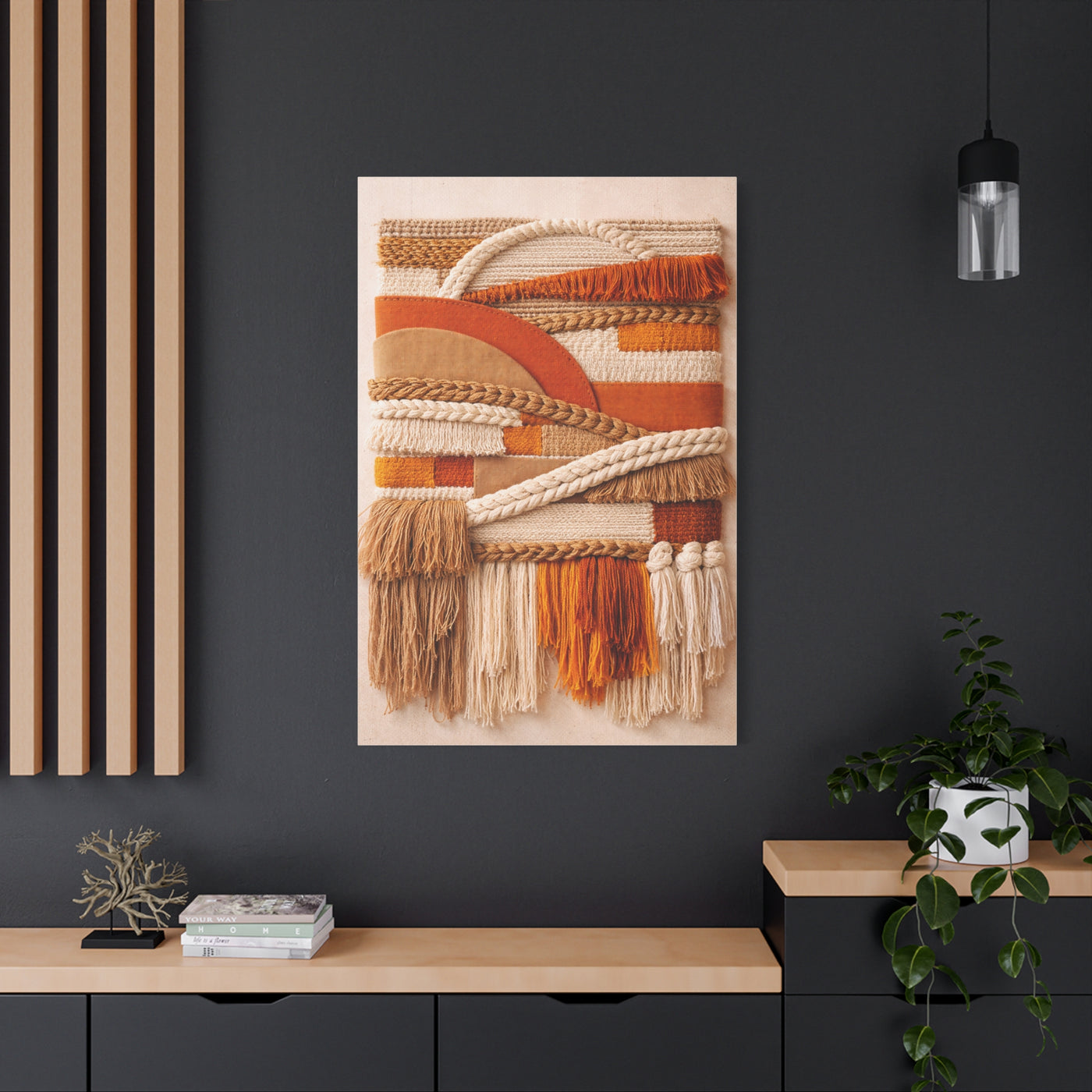 Boho Textile Orange Fiber Composition Wall Art & Canvas Print