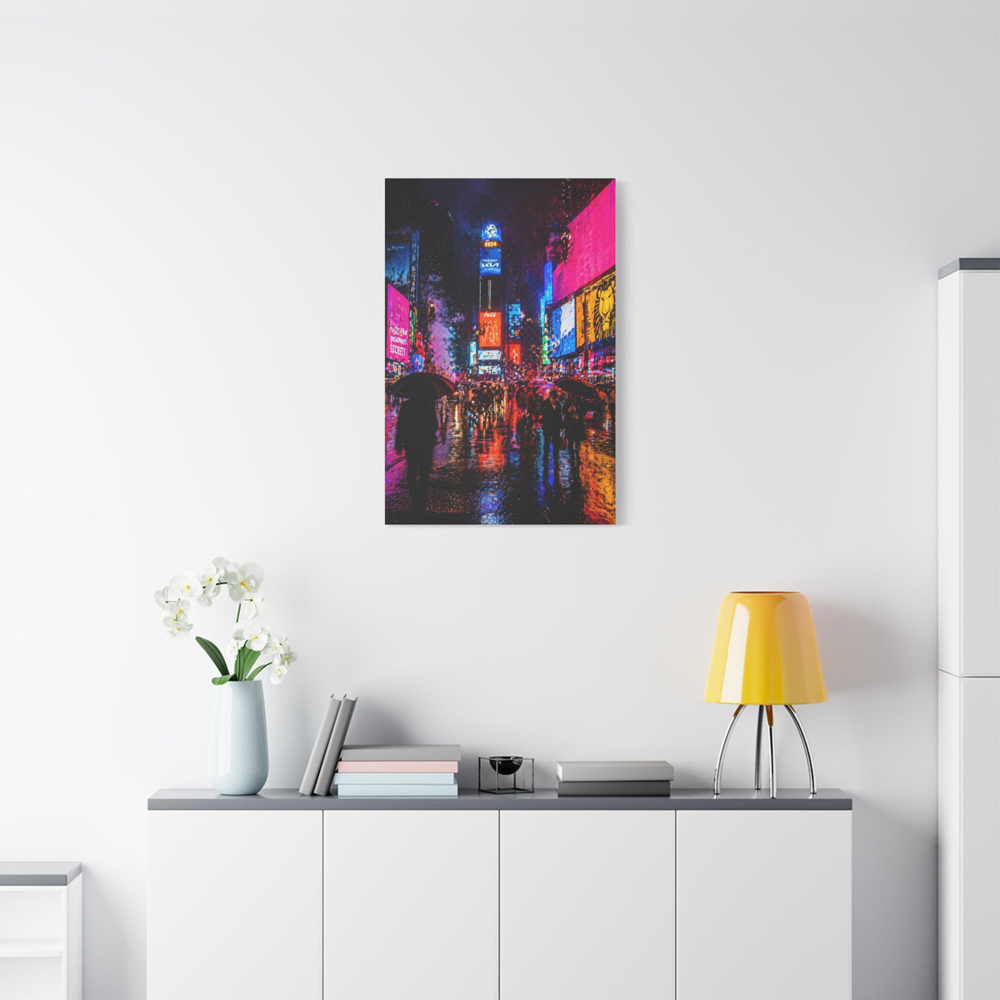 Times Square Neon Rain Night Wall Art & Canvas Print