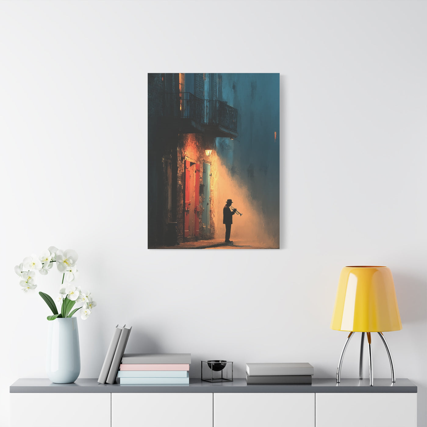 French Quarter Trumpet Silhouette Wall Art & Canvas Print