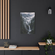 Fog-Filled Conifer Valley & Waterfall Wall Art & Canvas Print