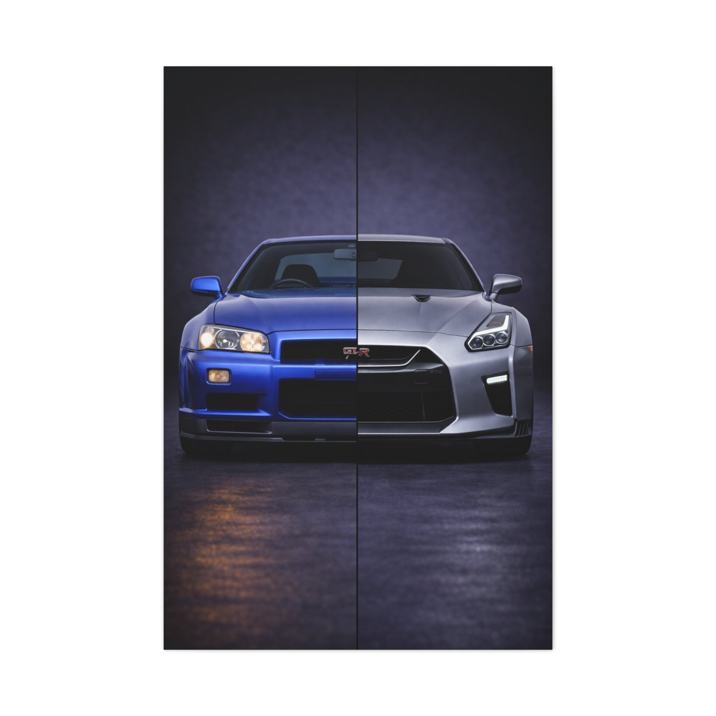 Nissan GT R Split R34 Skyline vs R35 Evolution Wall Art & Canvas Prints