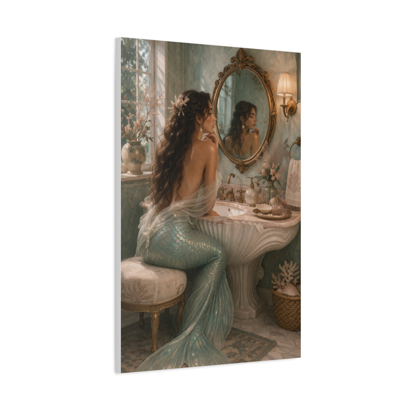 Vintage Vanity Mermaid Elegance Wall Art & Canvas Print