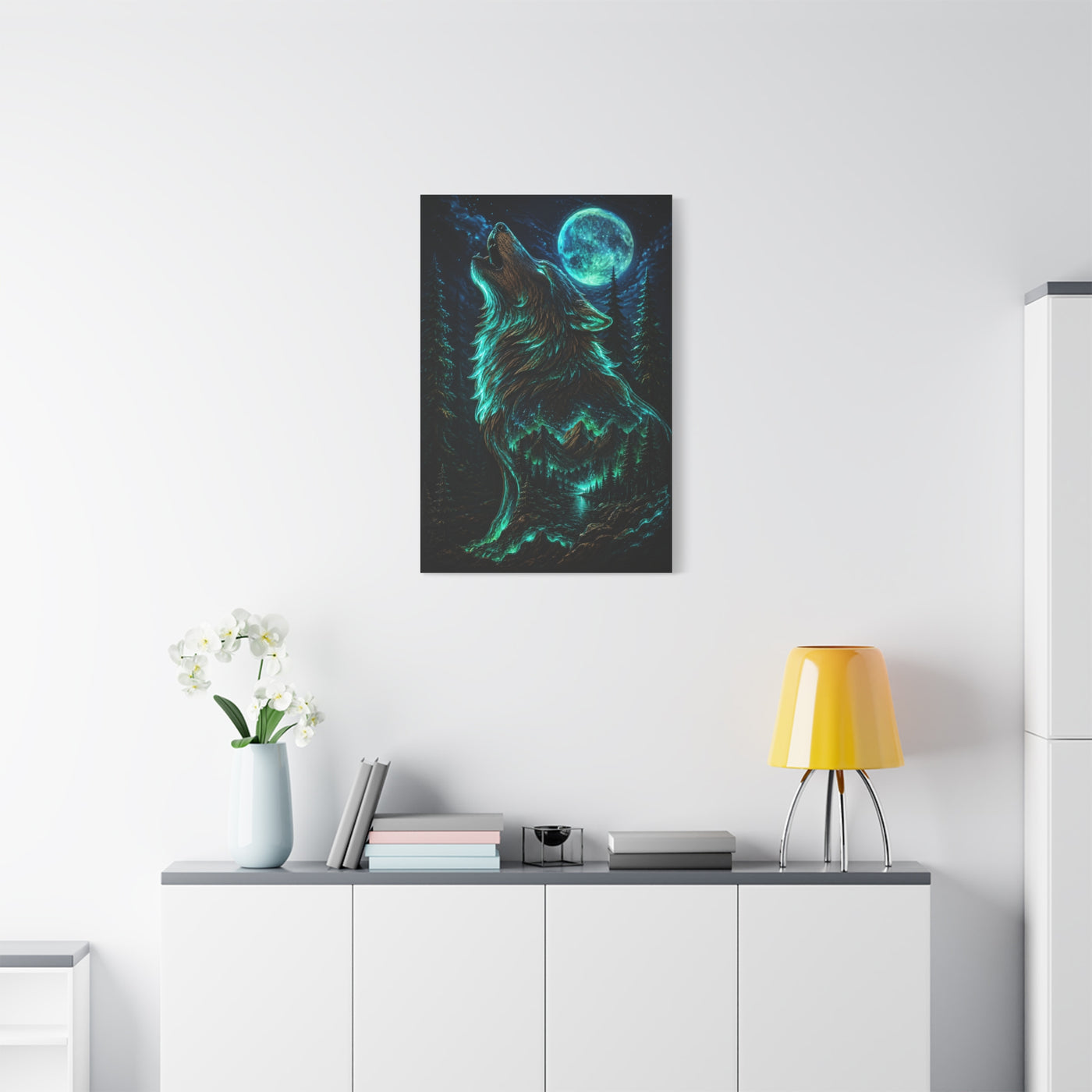Celestial Spirit Wolf Dual Form Scene Wall Art & Canvas Print